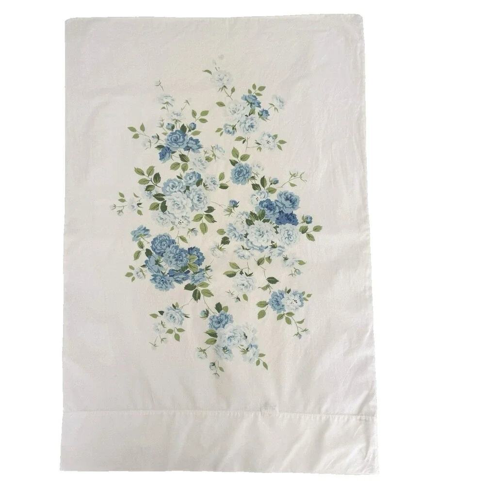 Vtg Fieldcrest Blue Floral King Pillowcases Cottagecore 100% Cotton USA READ